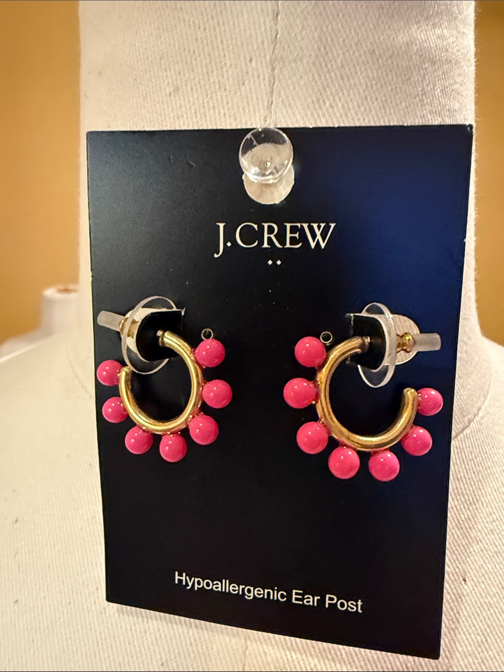 J. Crew Factory Gold Hoop Earrings with Pink Bead Accents